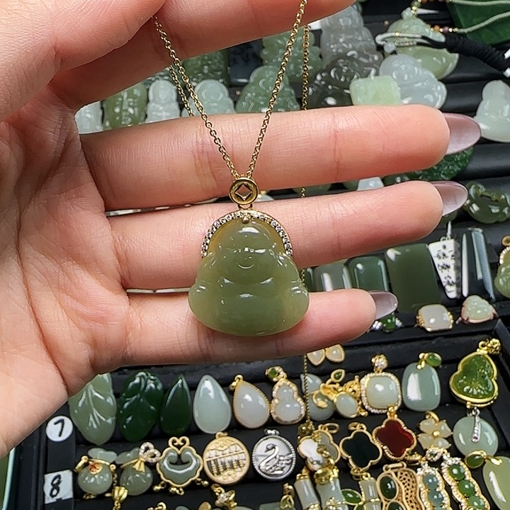 颈饰银S925镶嵌和田玉送链子送绳