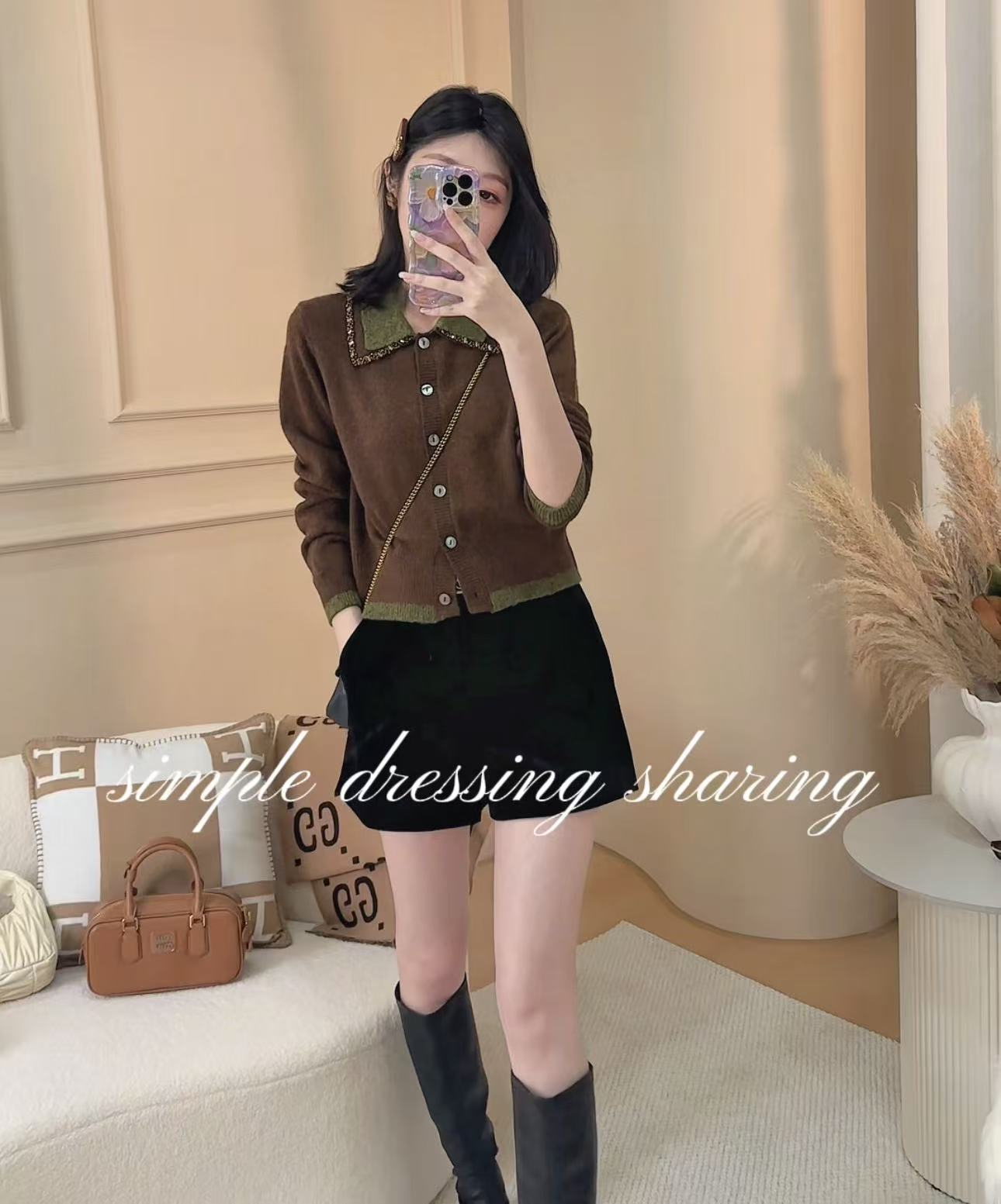 LULU定制【塞尔维亚】针织立领翻领撞色女毛针织衫高级感毛衣25L004