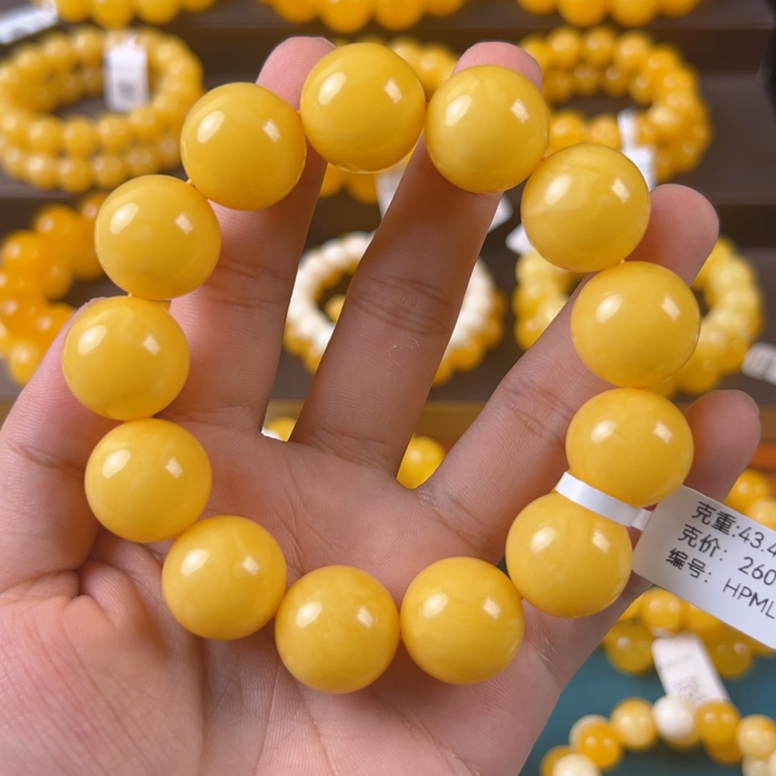 琥珀未镶嵌手链43.4g焦皮同料圆珠18mm hpml