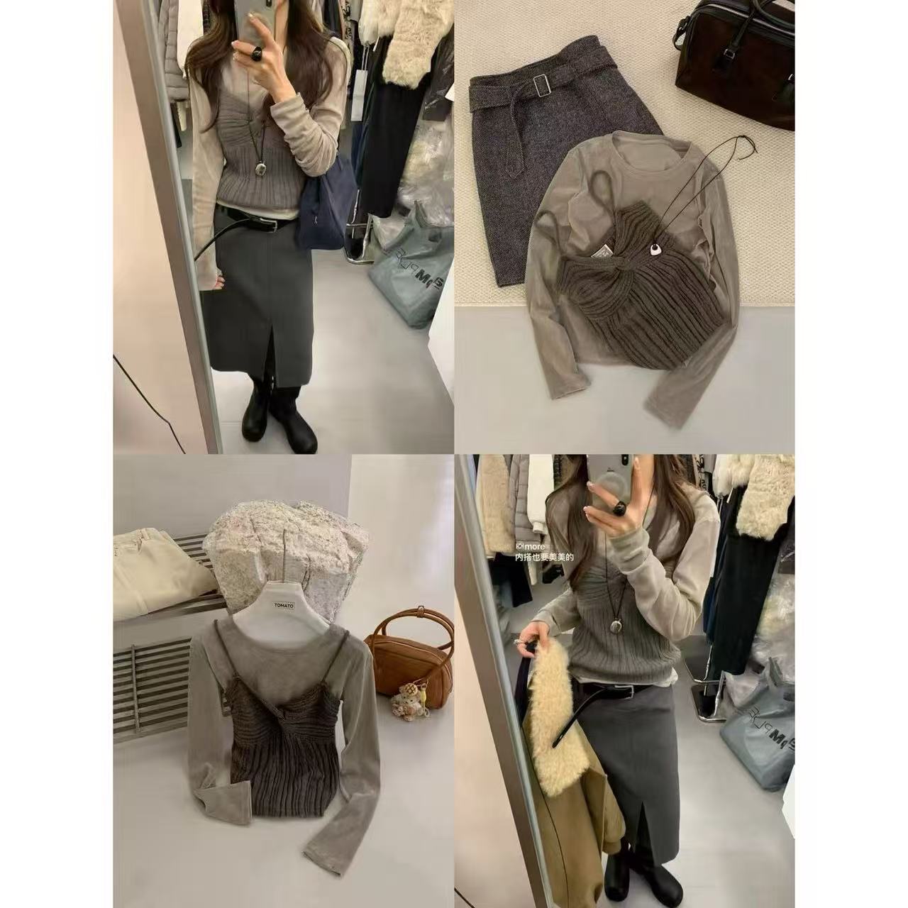 TOMATO-韩系东大门叠穿丝绒➕针织吊带两件套上衣#13921