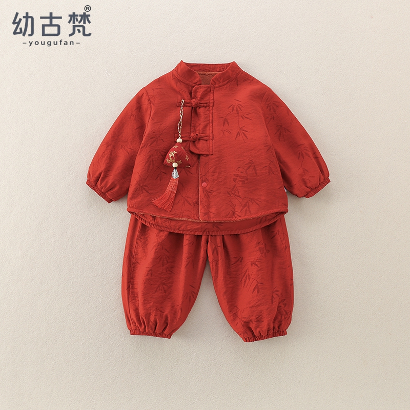 百天宝宝汉服套装秋冬装国风婴儿周岁礼服男童喜庆唐装过年拜年服