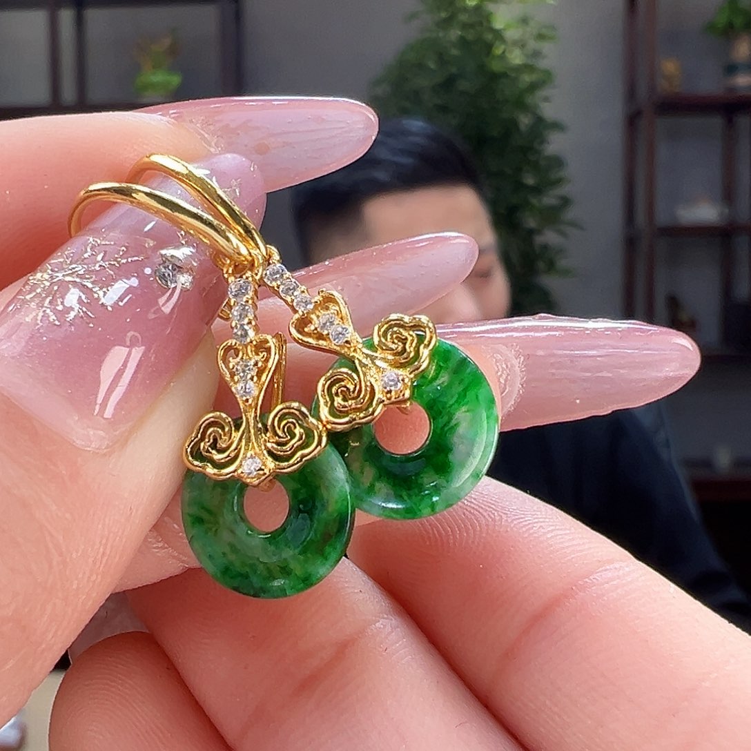 翡翠耳饰银S925镶嵌耳环59