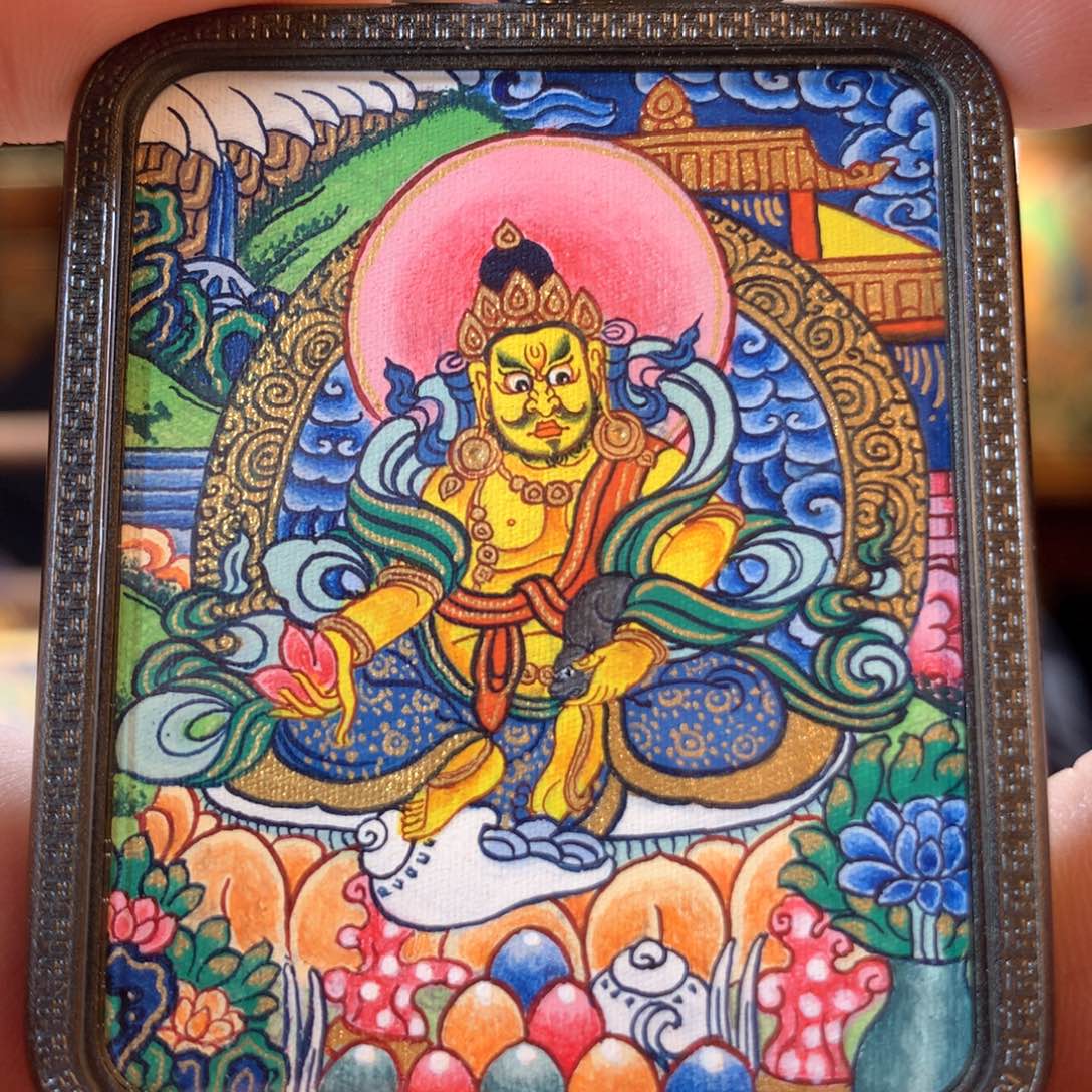 吊坠热贡纯手绘唐卡黄财神