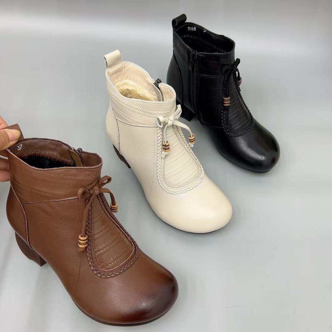 保暖女秋冬女靴防水靴子秋季圆头短靴绒里粗跟时尚