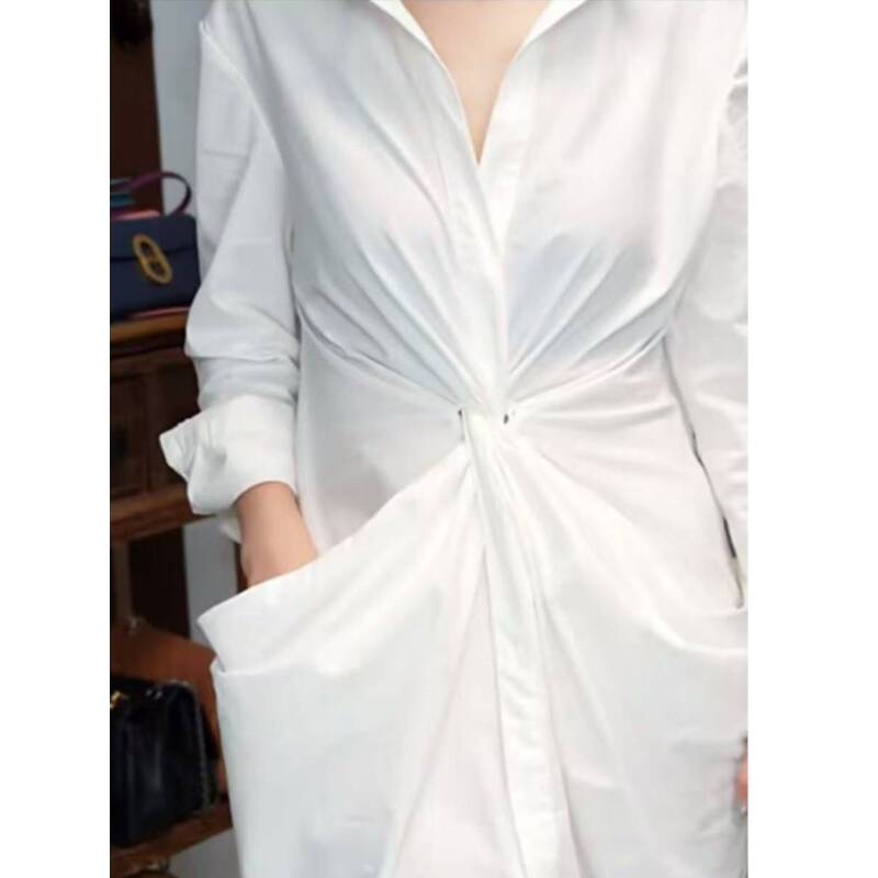 静姐M定制长袖扭结衬衫裙女款收腰显瘦气质通勤风