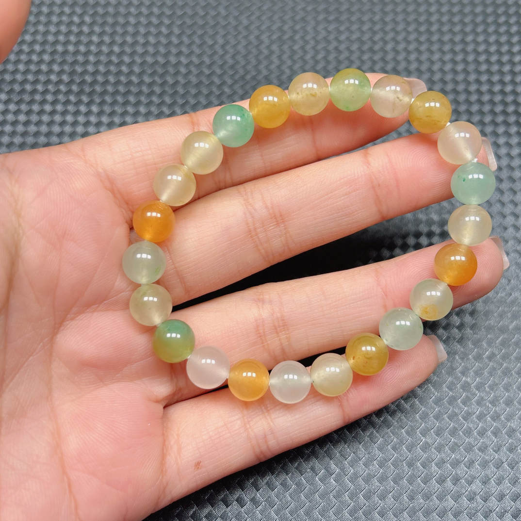 天然石英质玉非洲翠彩虹多宝卡8单圈手串，多样性拍一发一