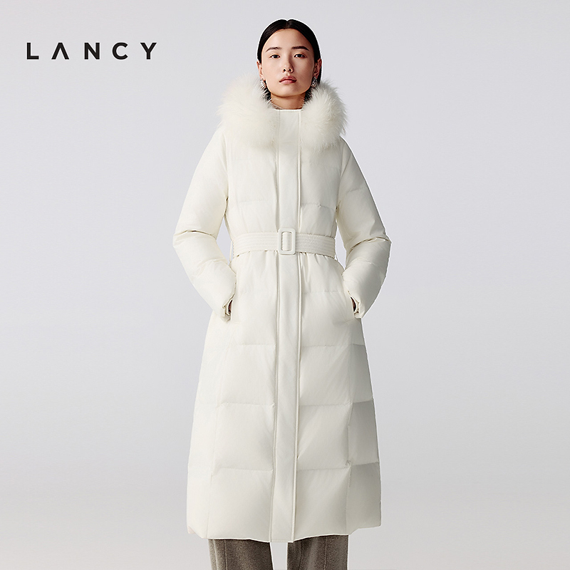 【匈牙利白鹅绒】LANCY/朗姿2025冬新款毛领收腰长款羽绒服外套女