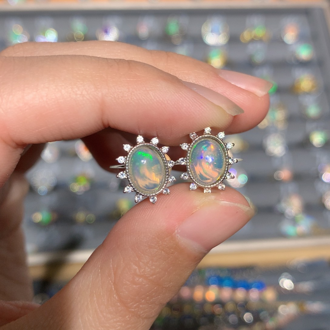 银S925镶嵌欧泊欧泊耳饰y