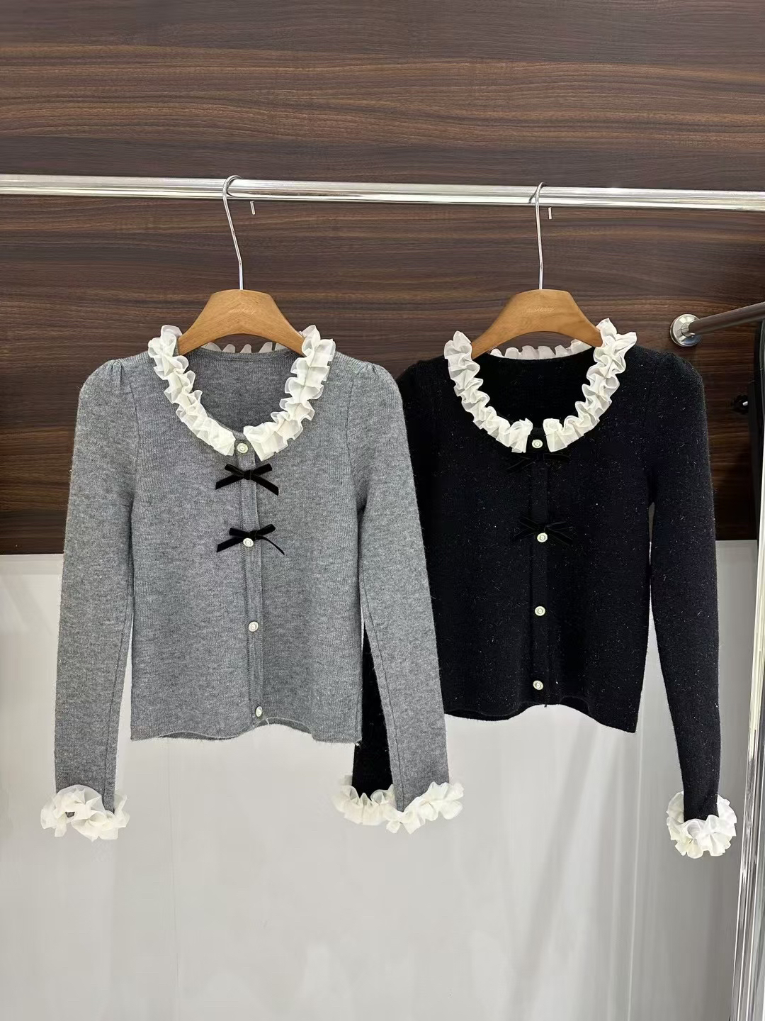 【柒·壹】高端欧货秋冬木耳边拼接蝴蝶结针织打底衫内搭毛衣