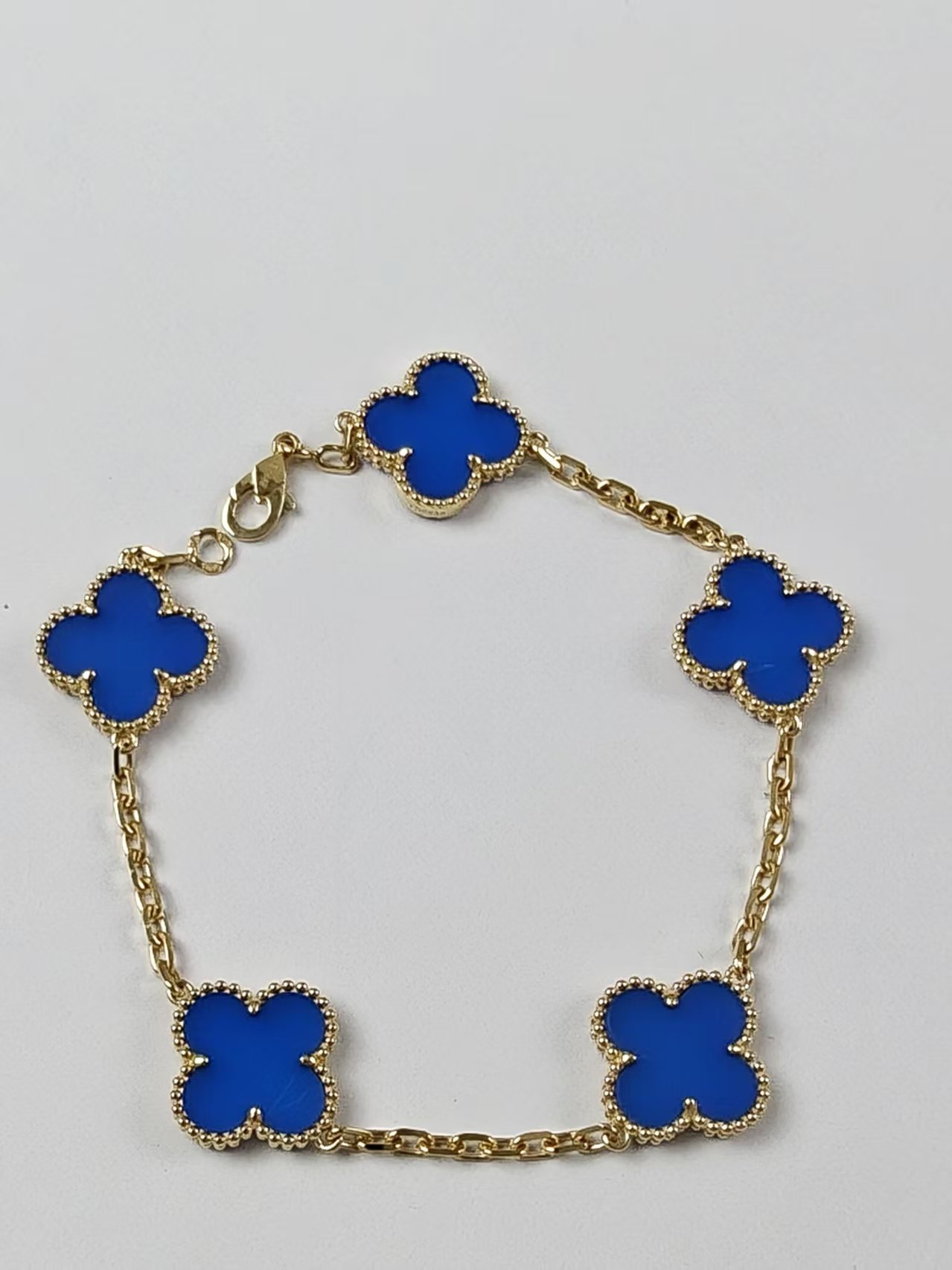 18K高定重金精工版 蓝玛瑙五花 时尚百搭气质轻奢四叶草手链15mm