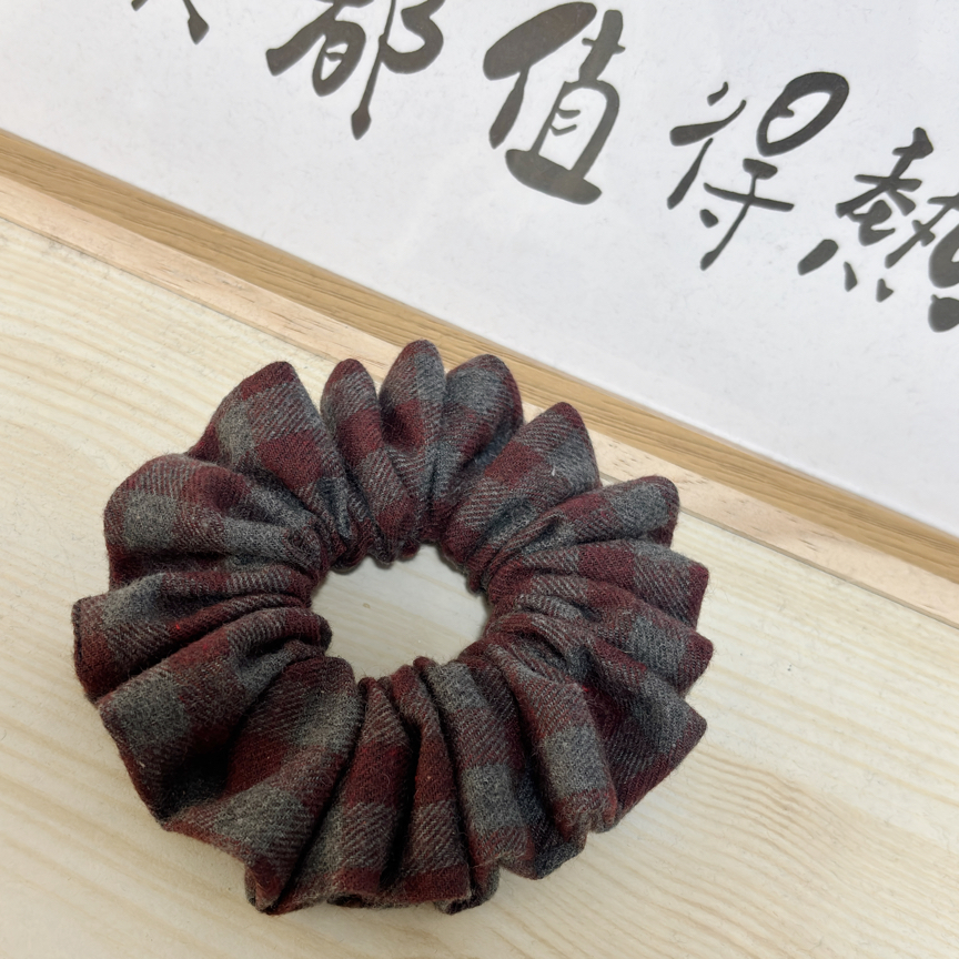 点点原创格纹大肠发圈秋冬美拉德色系韩版简约百搭发绳发饰A60