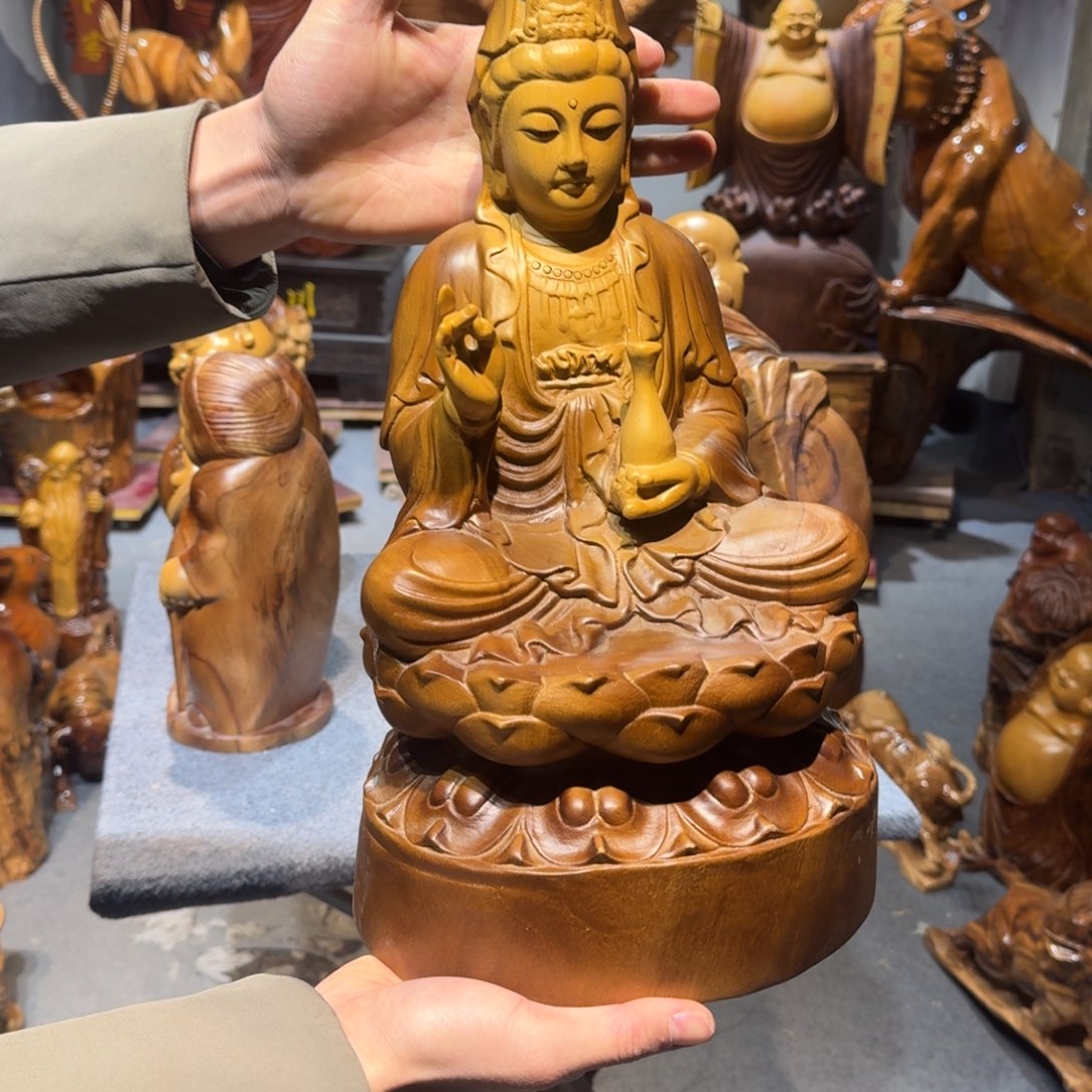 香樟木一***过香樟木观音摆件