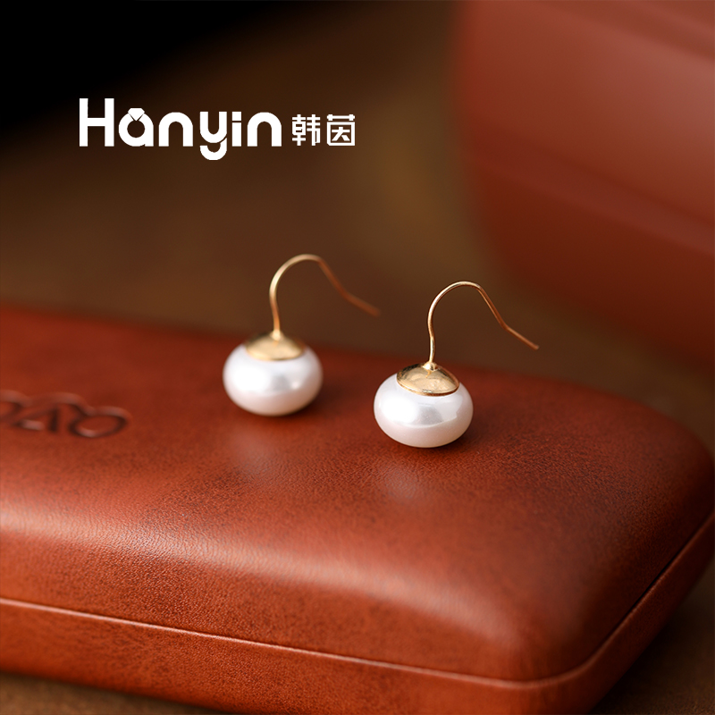 铜合金仿珍珠耳饰 12mm面包珠轻奢时尚耳挂小众设计感耳饰