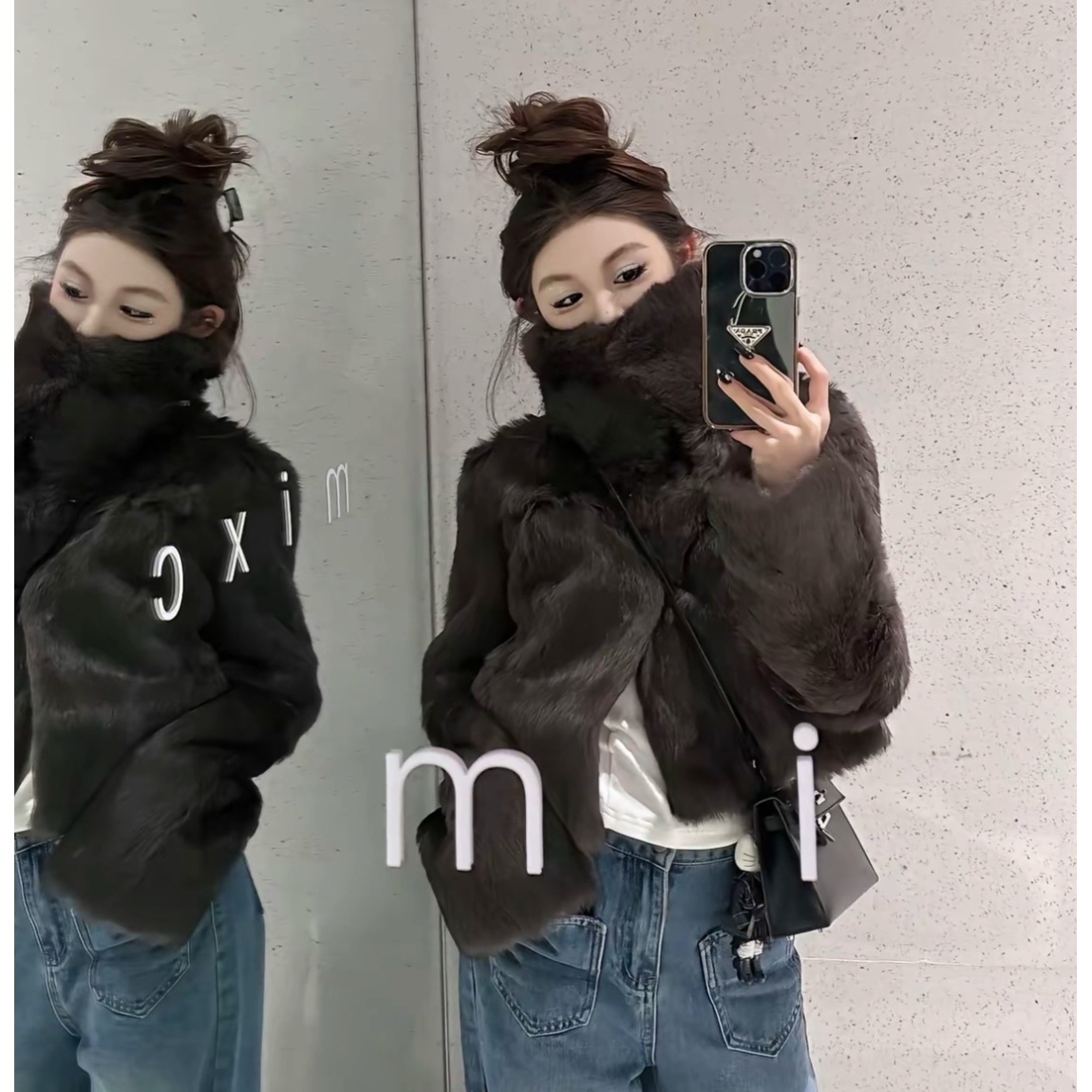 "千金兔"奢贵分区定染兔毛中古真皮皮毛一体皮草外套