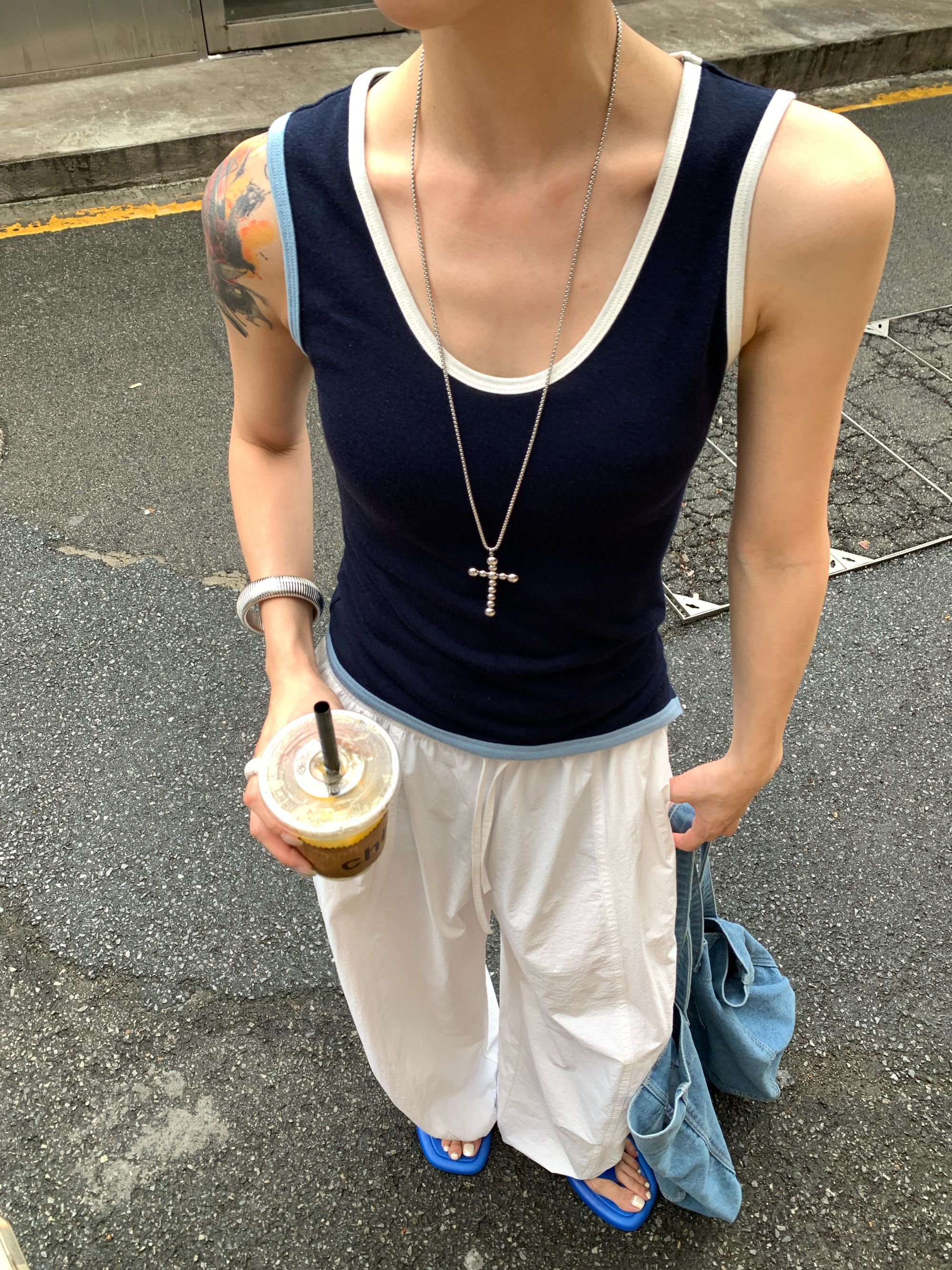 杨九七 撞色复古辣妹背心夏季休闲百搭修身显瘦美背吊带女 7875