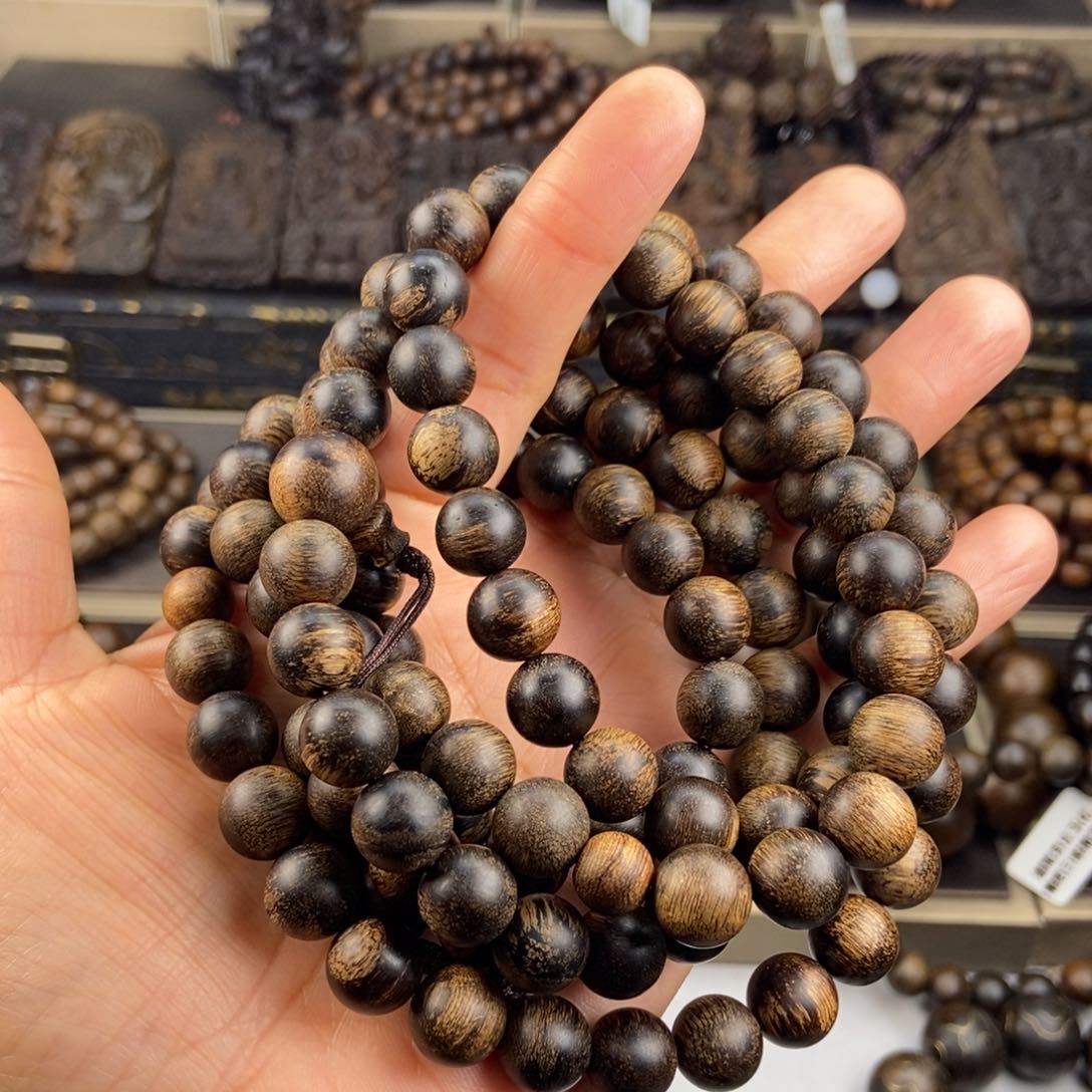 沉香手串果*子越南芽庄白棋玉化虎斑留疤