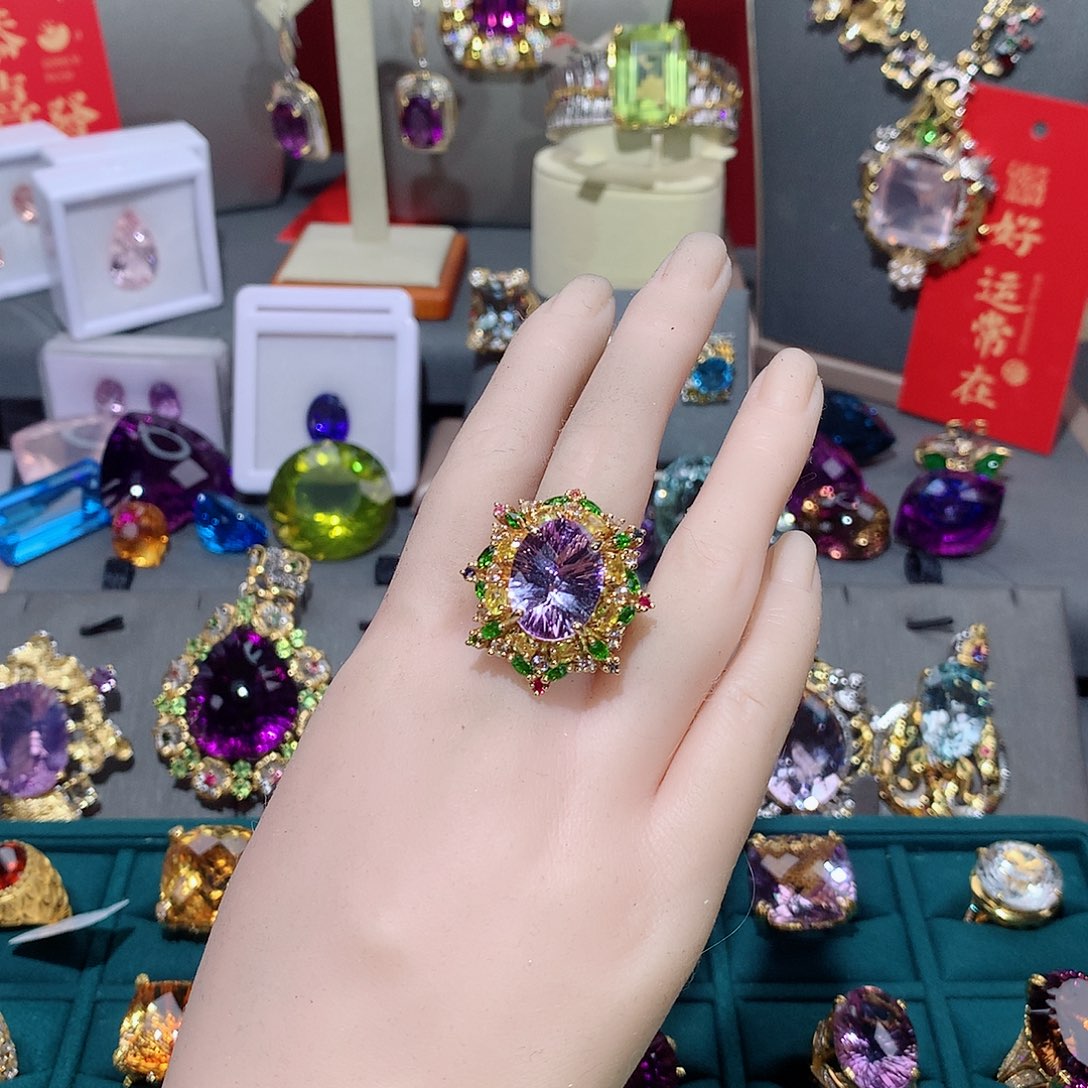 水晶戒指银S925镶嵌戒指