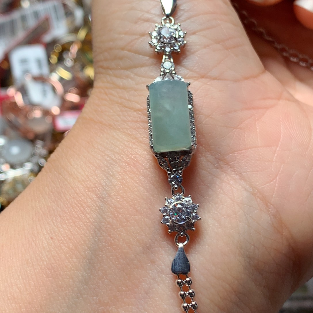 翡翠戒指银S925镶嵌天然翡翠手链