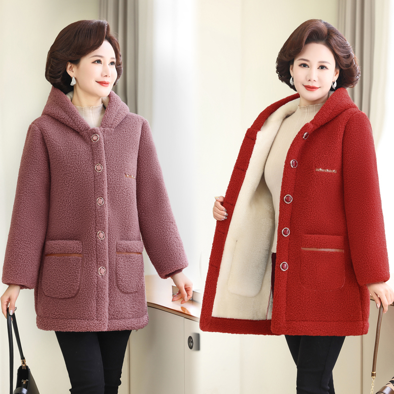 冬季妈妈装外套宽松翻领中长款大码老年人冬装洋气保暖棉衣