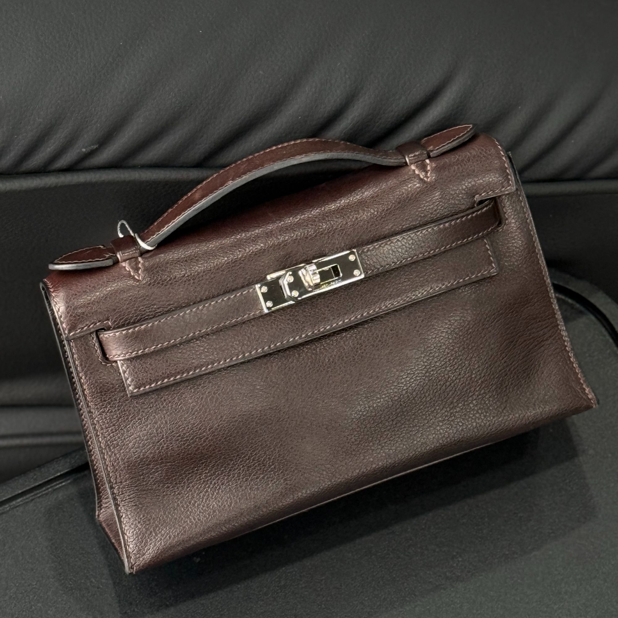 95新 Hermes/爱马仕  minikelly  一代 乌木色银扣 ev皮 框H刻