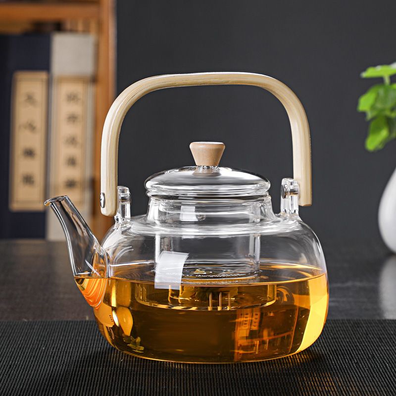 耐热玻璃煮茶壶花茶壶可煮茶日式大号竹把提梁壶扁提梁壶取暖炉