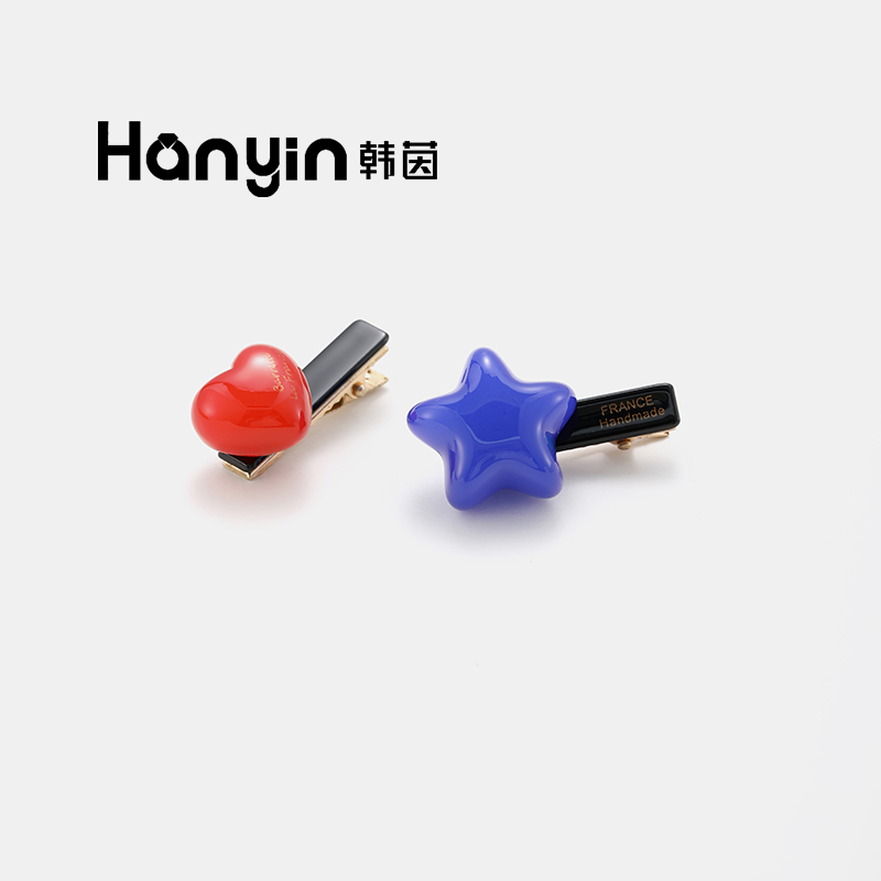 两个装！韩版高定醋酸红蓝CP爱心五角星发夹鸭嘴夹边夹一字夹