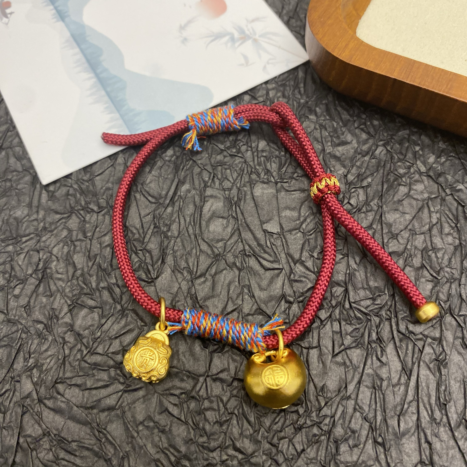 铜合金手链 新中式古法小胖福富贵小牌牌大气精工情侣款手链