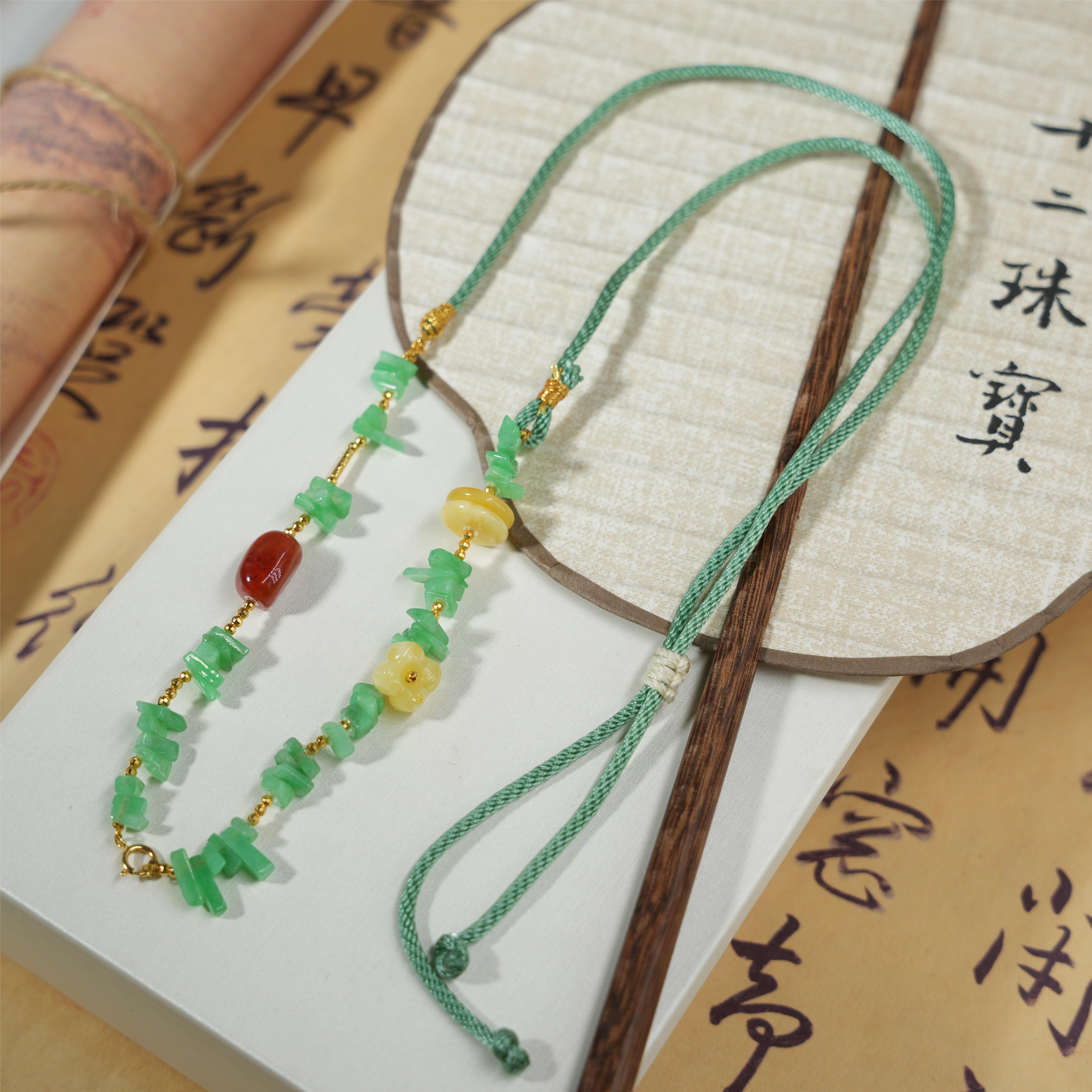 绿依-天然A货翡翠18K金项链