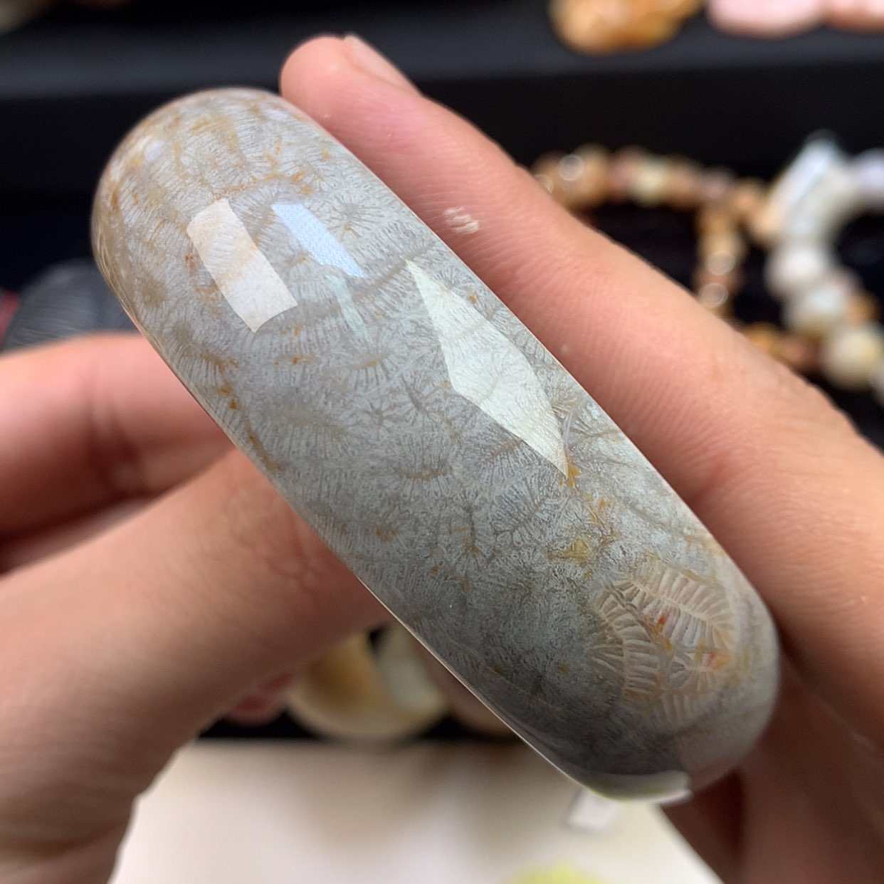 【闪购商品】颈饰未镶嵌硅化珊瑚（珊瑚玉）23号小虫纹57.6圈