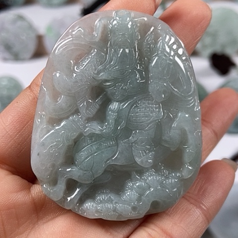 翡翠颈饰未镶嵌关二爷福利有棉感