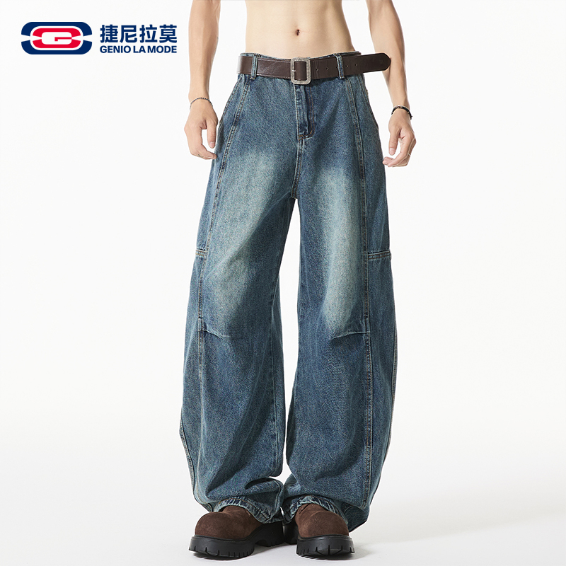 【敖瑞鹏代言】GENIOLAMODE美式弯刀牛仔裤男秋季新款直筒阔腿裤