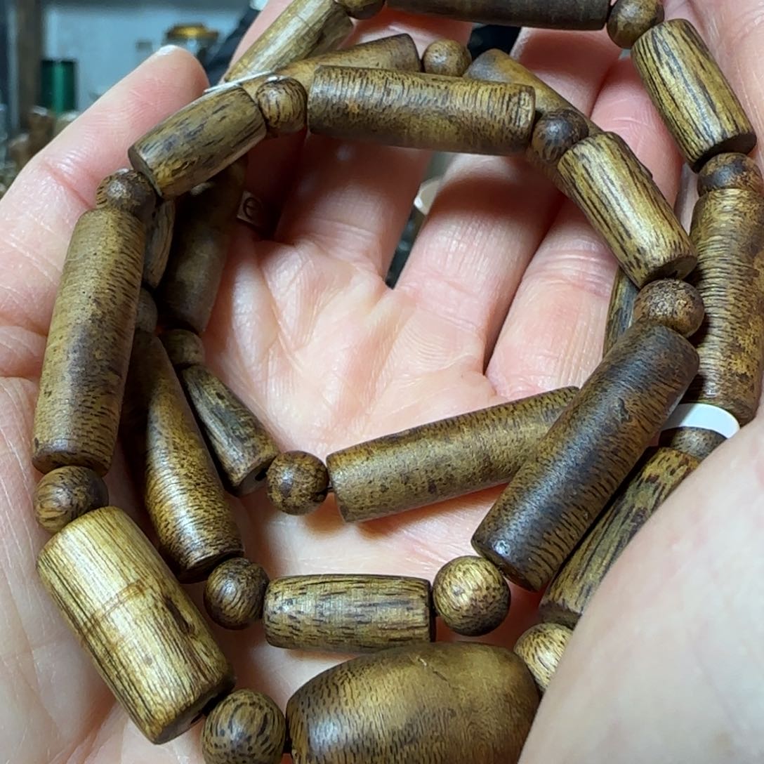 沉香手串绿奇楠沉香天珠型多圈定制款16+