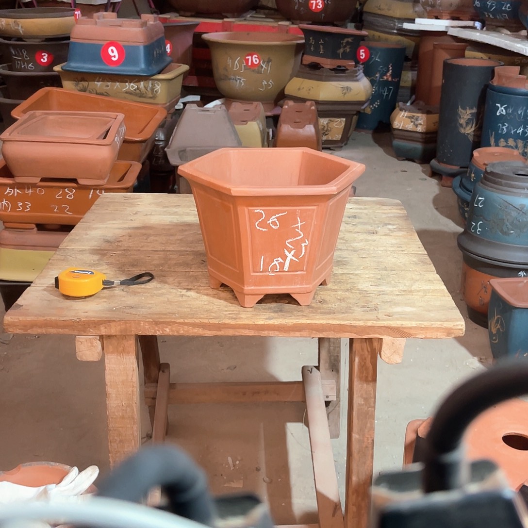 紫砂花盆六方盆一个