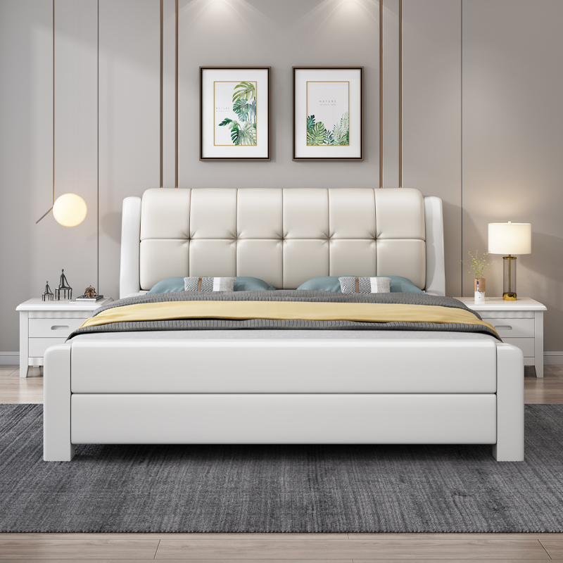 实木床白色榫卯1.8米婚床家具双人床高箱大床抽屉气压储物1.5