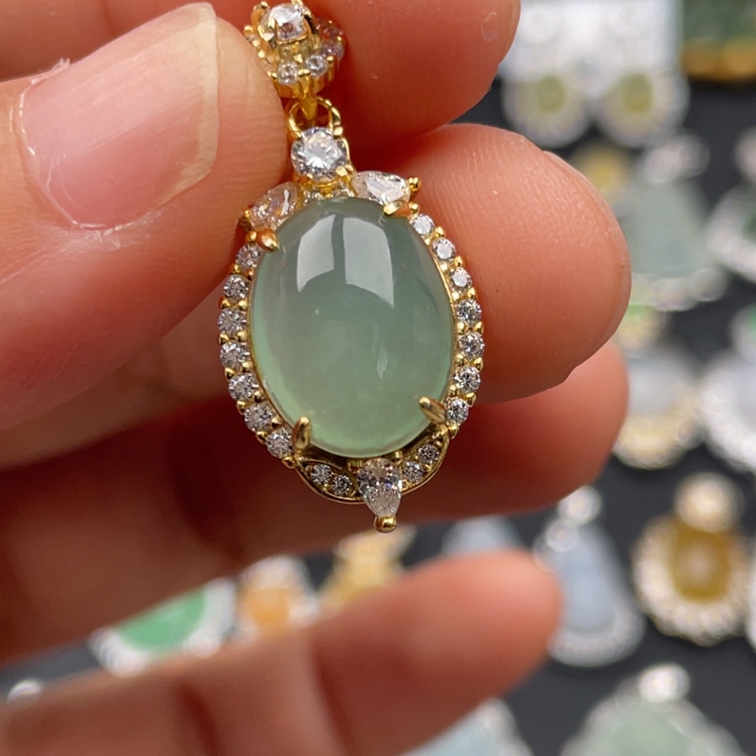 翡翠银S925镶嵌吊坠(不含链)