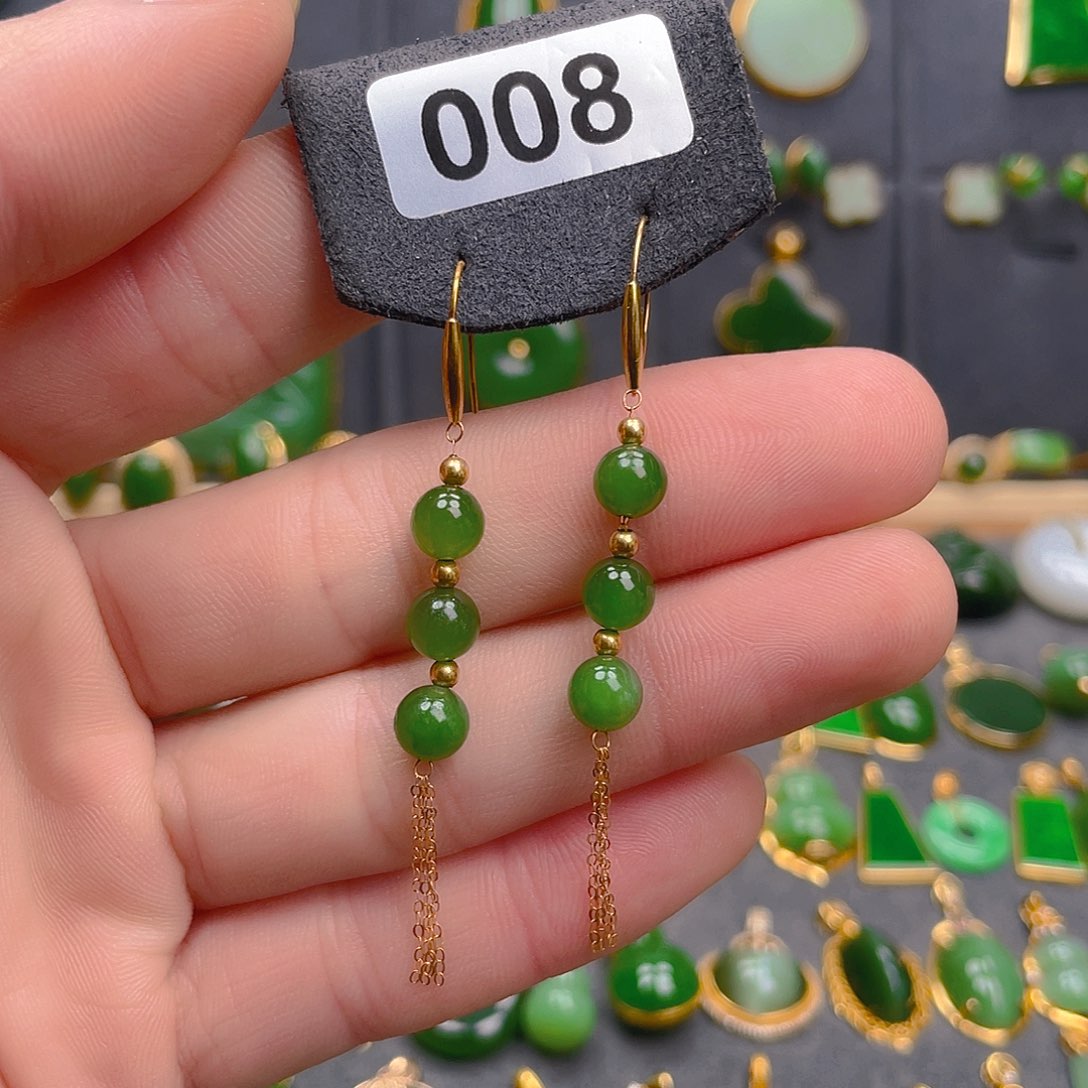 和田玉（碧玉）18K金镶嵌耳饰008