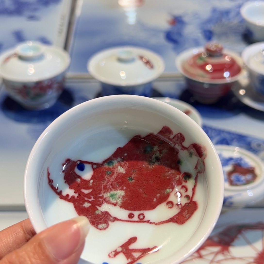 杯除夕快乐原矿青花釉里红