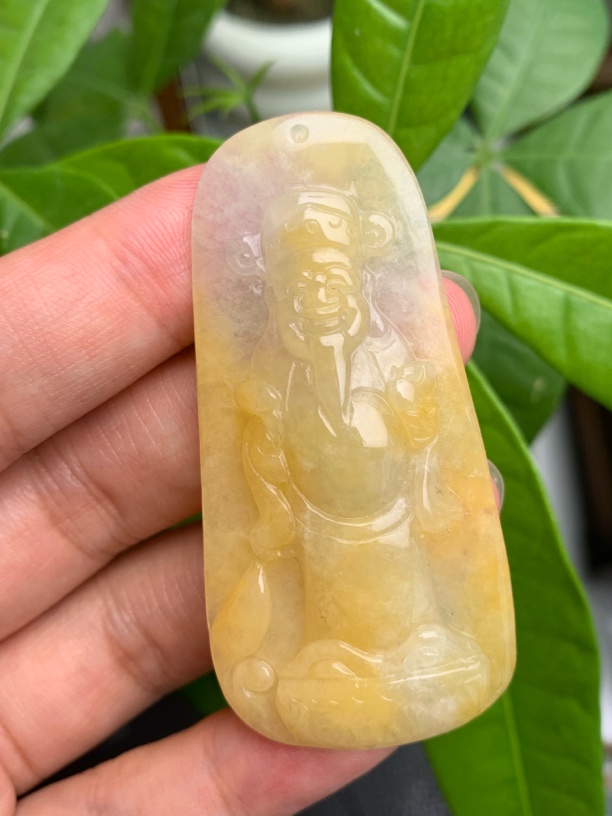 天然缅甸翡翠A货俏黄翡财神