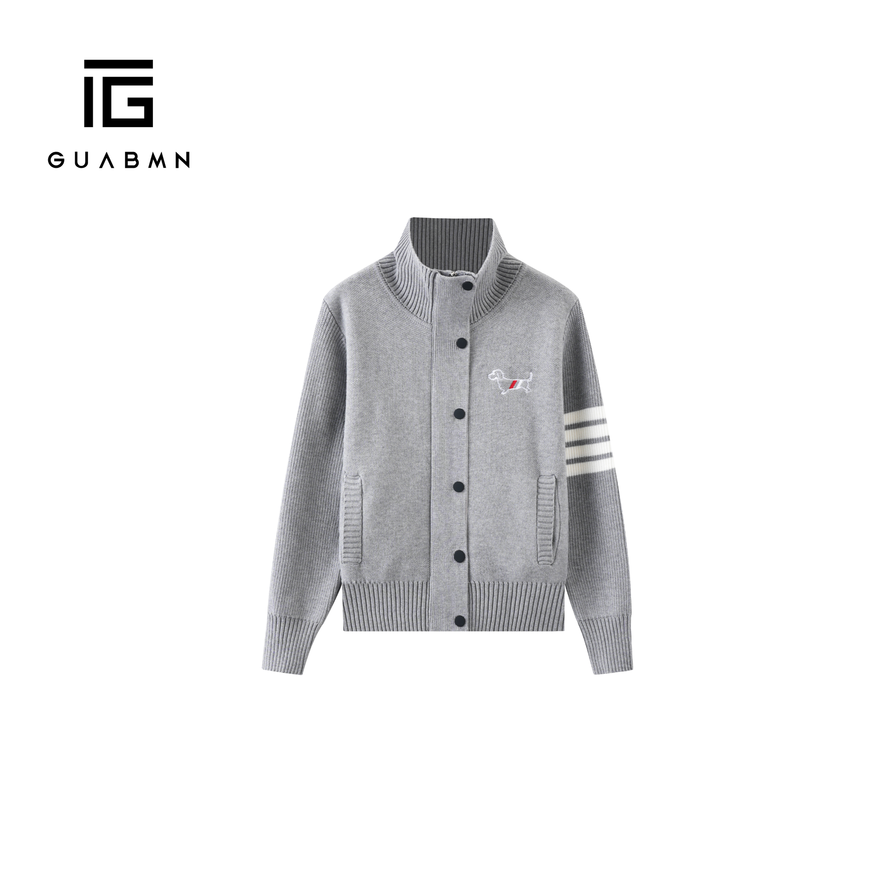 GUABMN2025冬季新款小狗刺绣四条杠女针织针织开衫宽松毛衣6100