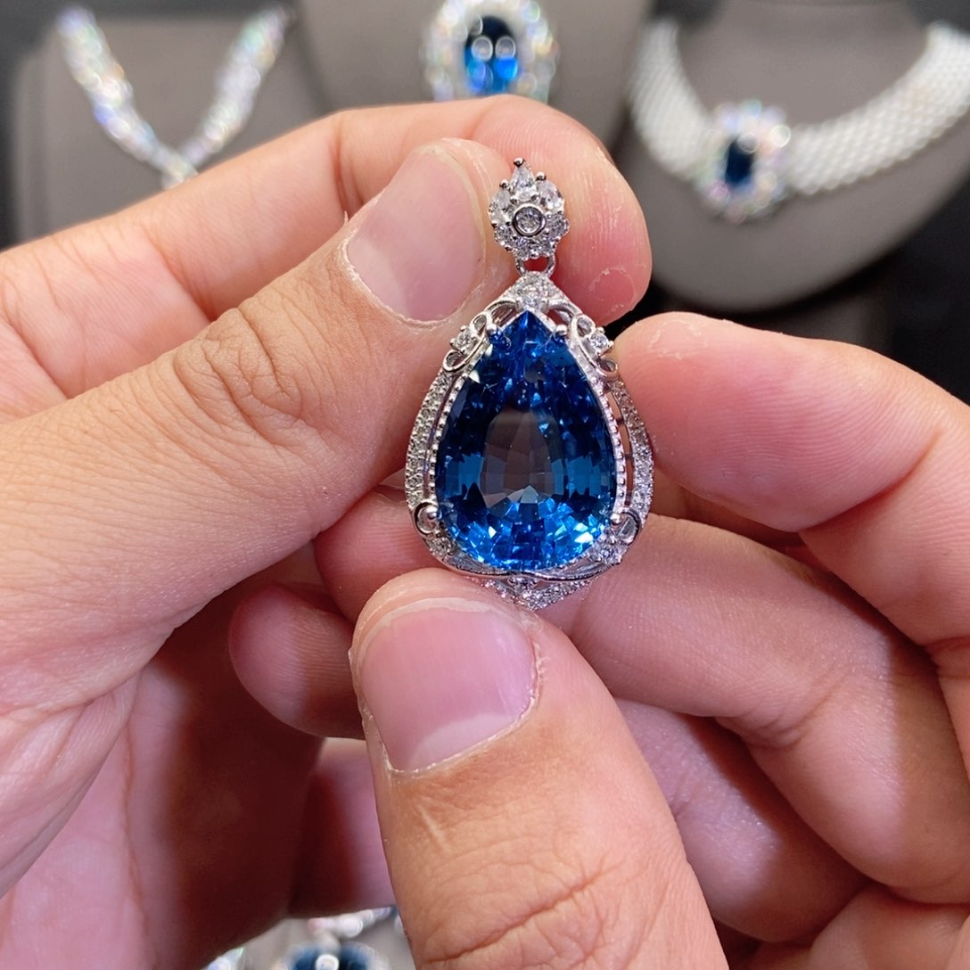 托帕石颈饰银S925镶嵌江*山