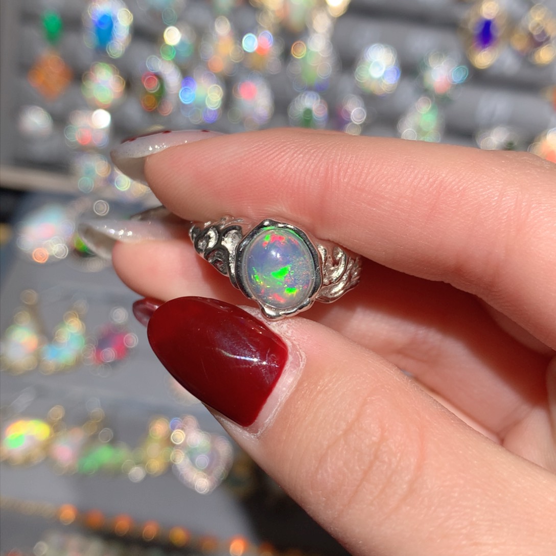 欧泊K福利戒指银S925镶嵌起**星