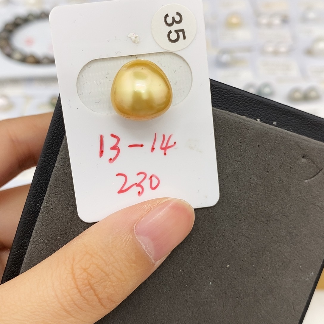 未镶嵌耳饰海水珍珠13-14mm金珠（无鉴赏）