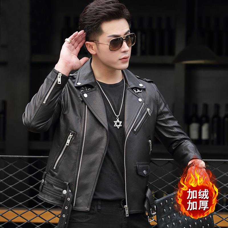 2025海宁新款皮衣男真皮修身短款西装领皮夹克绵羊皮帅气机车外套