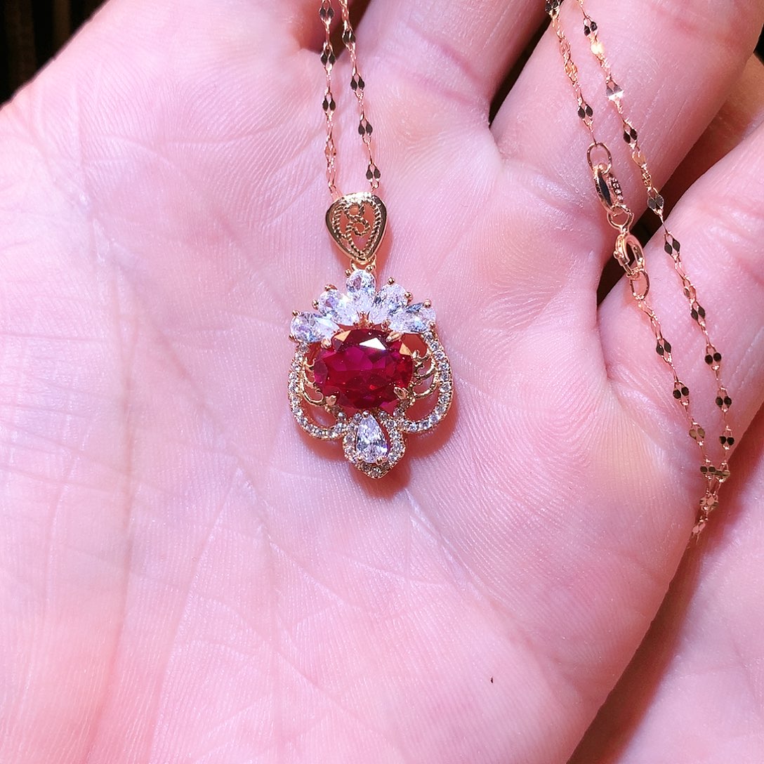 红宝石吊坠(赠链)银S925镶嵌
