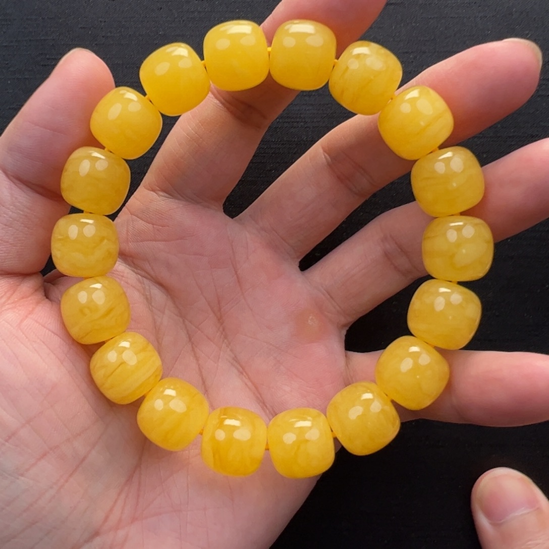 裸石琥珀未镶嵌焦皮橘红浓蜡同料手串13mm