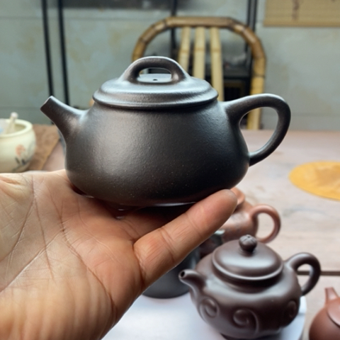 渔***晚紫砂茶壶洪伟石瓢黑天青