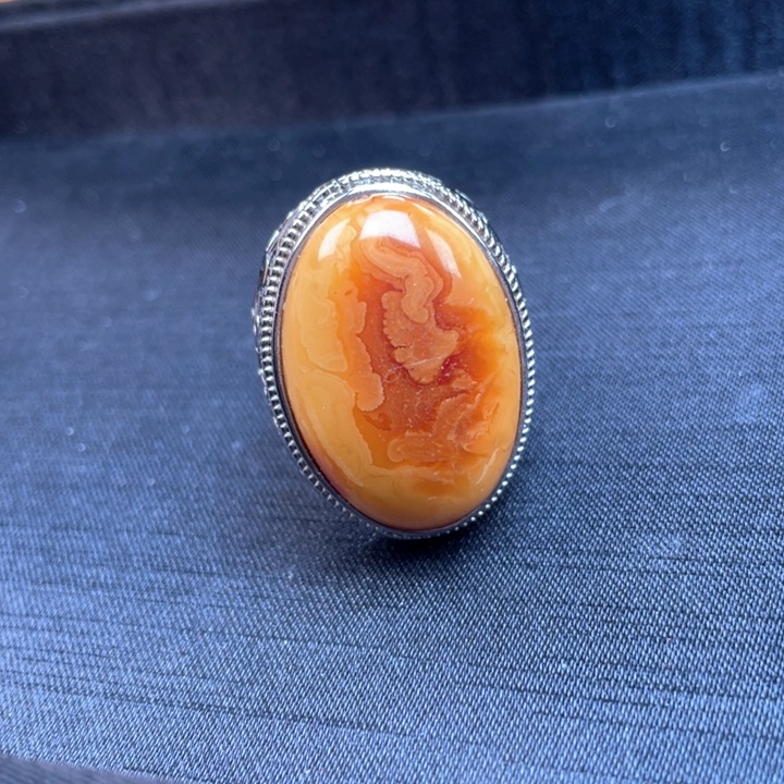 蜜蜡裸石银S925镶嵌蜜蜡戒指