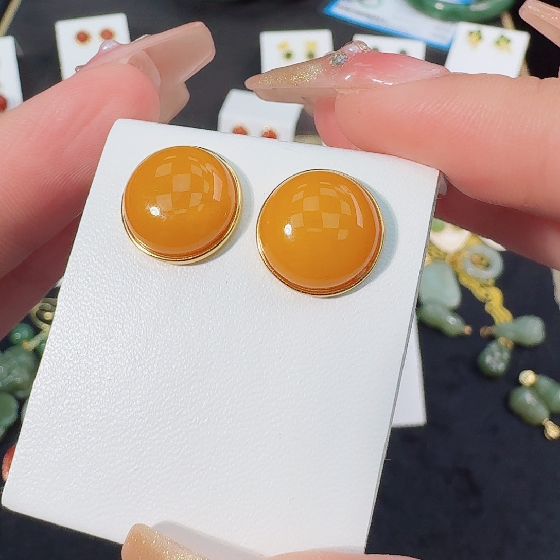 未镶嵌蜜蜡裸石蜜蜡耳钉