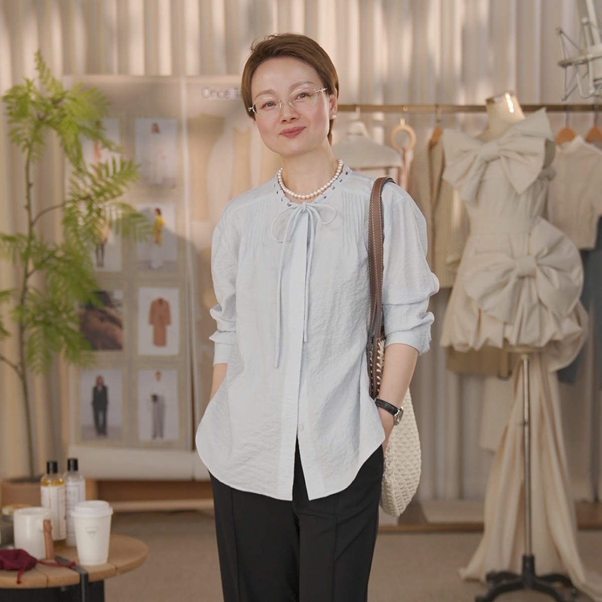 一支探戈丨小个子极简 法式肌理感落肩宽松造型系带衬衫2520709