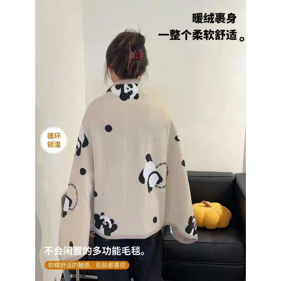 可爱熊猫浅棕色毛毯午休毯80*130cm